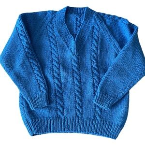 Boys Blue Cable Knit V-Neck Sweater